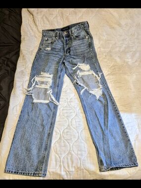 Aeropostale 90s Baggy Distressed High Rise Jeans Size 8 Blue Button Fly